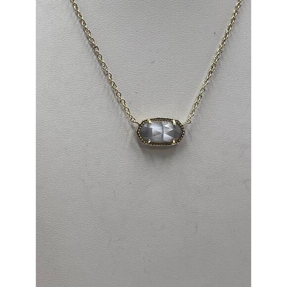 Kendra Scott Gold Plated Elisa Pendant Necklace in Slate Gray Glass Illuision - Picture 4 of 14